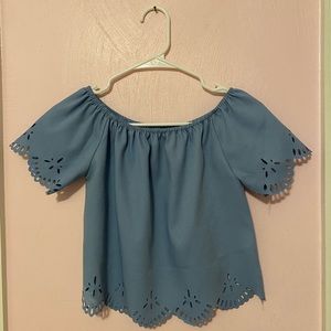 •sky blue off the shoulder top